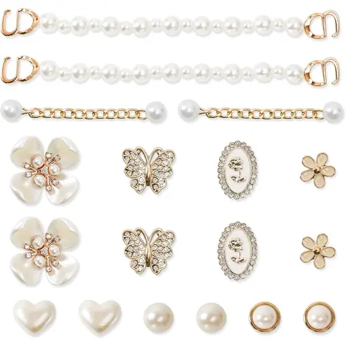 14Pcs/18Pcs Bling Shoe Charms Gold Rhinestone Butterfly Flower Jewelry Shoes Accessories Pearl Chain Shoe Charms Women Luxury Jewelry Clog Shoes Accessories for Party Favor Birthday Present