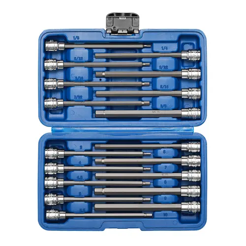 CASOMAN 18-Piece 3/8 Inch Drive Long Hex Bit Socket Set, SAE 1/8-3/8 Inches & Metric 3-10mm, CR-V & S2 Steel Drive Impact Socket, Work Tools for Mechanics, Tools and Gadgets