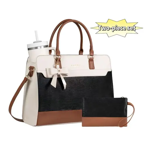 AAIVV 2-Piece Leather Work Tote Bag Set for Women, Waterproof Laptop Shoulder Bag with Compartments for Office, Business & Travel, Commute Bag, Daily Commute Bag,back to school,back to school haul