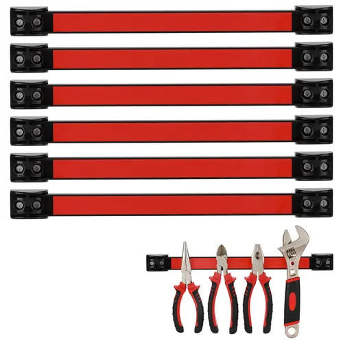 CASOMAN 12" Magnetic Holder Strip (6 Packs) - 1.18 inch Wide Cr-V Steel Tool Rack, 15lbs Capacity, Garage Tool Storage, Basement/Studio/Sewing Table Organizer, International Warranty Yard Tool Rack Tool Kit sohochic