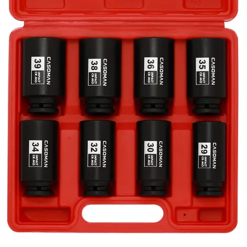 CASOMAN 8PCS 1/2" Deep Axle Nut Impact Socket Metric Set, CR-MO 12-Point 29-39mm Universal Socket Wrench Kit, Professional Mechanic Tool with Storage Case for Tough Jobs, Father's Day Gift sohochic