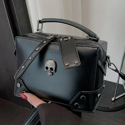 Women's Punk Style Skull Design Crossbody Bag, Fashionable Solid Color Messenger Bag, Trendy Crossbody Bag for Daily Use, Casual Shoulder Bag, Casual Crossbody Bags