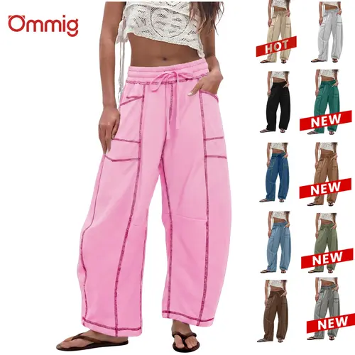 Ommig Womens Baggy Wide Leg Pants Casual Summer Palazzo Pants Drawstring Waist Lounge Pants with Pockets,summerwins,back to school shopping