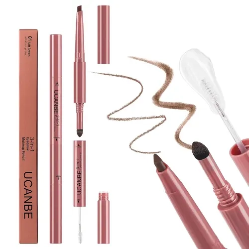UCANBE 3-in-1 Eyebrow Makeup Pencil | Triangle Retractable Definer + Waterproof Brow Gel + Brow Powder Filler | Natural-Looking Brows, Long-Lasting, Easy to Use | Cruelty-Free, All Skin Tones
