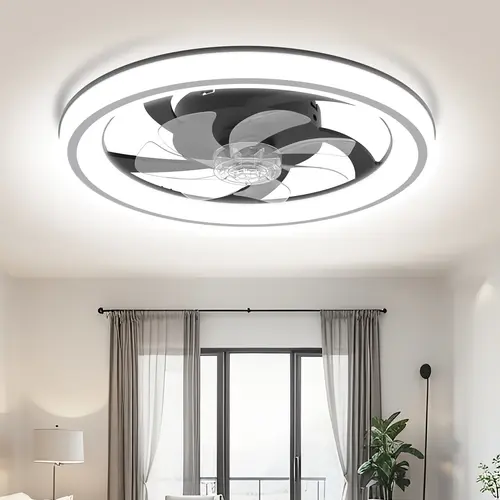 DEMILARE Modern Flush Mount Ceiling Fan with LED Light and Remote - 6-Speed Quiet Motor, Dimmable Adjustable Color Temperature Lamp, Forward/Reverse Airflow, Indoor Bedroom Use, Black/White Finish, Light Up Your Space