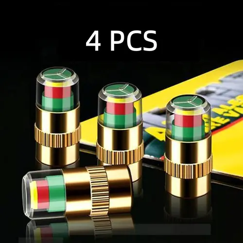 4 PCS Automotive Copper-Core Pressure Monitor Valve Caps - Easy Installation, Metal Construction, Tire Pressure Monitoring System, Wide Compatibility for Cars, Motorcycles, Bicycles, Durable Vehicle Accessory for Daily Safe Driving/Riding