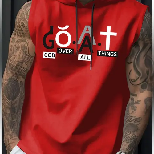 Men's Cross Print Hooded Tank Top, Regular Fit Casual Sleeveless Top for Summer, Men's Top for Daily Wear, Casual Fit Streetwear, Sweatshirts, All Season Wear, Street Style, Streetwear Clothes