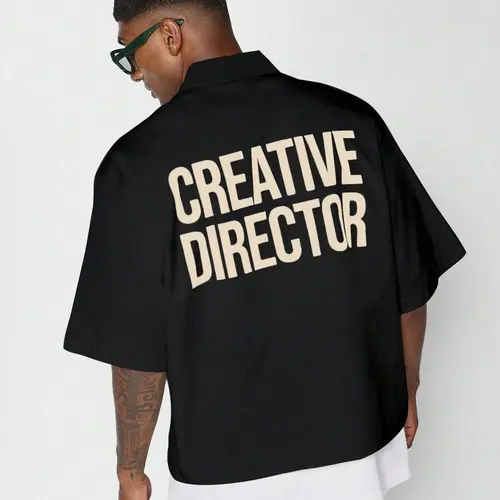 Men's Creative Director Letter Print Short Sleeve Shirt, Regular Fit Casual Fashion Comfy Top for Summer, Men's Clothes for Daily Wear, Tropical, Casual Streetwear Style