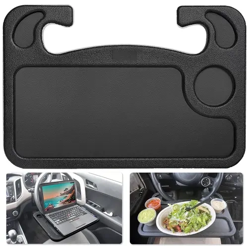 EcoNour 2-in-1 Car Steering Wheel Desk - Black ABS Plastic Food & Laptop Tray, 10"x2"x11" Compact Portable, Secure Stable Installation, Auto Accessories for Commuters, Car Interior Kit, Stowing & Tidying