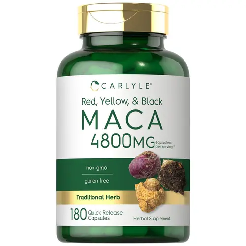 Carlyle Maca Root Capsules for Women & Men - 4800 mg - 180 Count - High Potency Extract - Non-GMO & Gluten Free Supplement