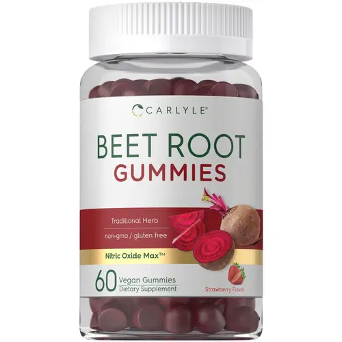 Carlyle Beet Root Gummies - 60 Count - Vegan Strawberry Flavored Chewable Supplement - Non-GMO, Gluten Free