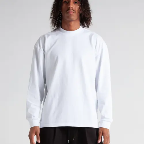 Garment Dye Designer Tee Long Sleeve - White Fitted Crew Neck Minimalist Autumn Top for Men