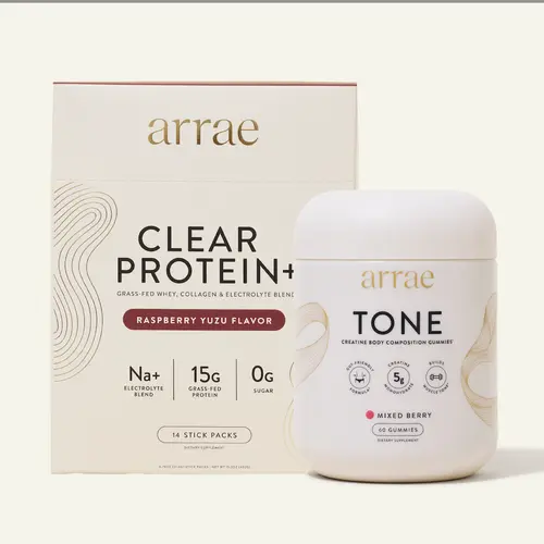 Arrae Protein & Sculpt Duo | 15g Grass Fed Whey, Collagen, & Electrolytes Protein + Women’s Creatine Monohydrate Gummies | Gut-Friendly Formula |