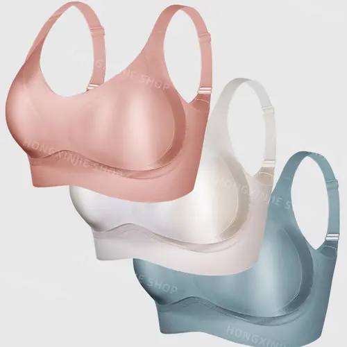 3pcs Women's Solid breasted Adjustable Wireless Bra, Womenswear Lingerie for All Seasons Valentine's Day, girl bra,Soft Comfortable Breathable Ribbed Push Up Seamless Bra, gift sohochic,clothes for back to school,first day of school outfits