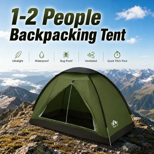 Night Cat Modified Dome Polyester Tent - 1-2 Person, 2.2x1.2m, 2kg Ultra-Light, Safe Pole Design, PU3000mm Waterproof, Tent Canopy, Portable Outdoor Equipment, Outdoor Gear for Camping