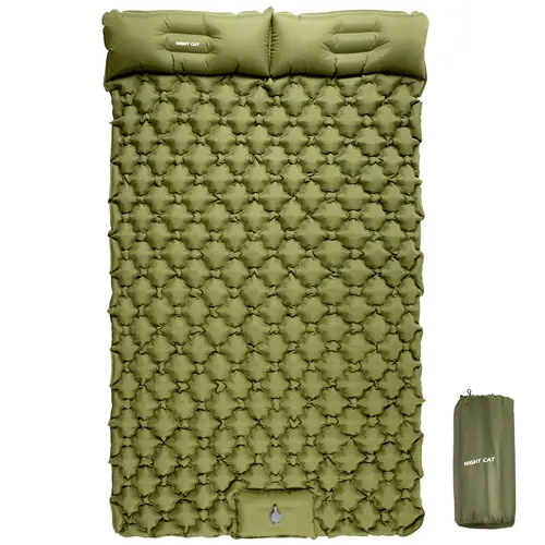 Night Cat Inflatable Double Sleeping Pad Mat Bed with Foot Pump & Double Pillow for Camping Hiking Ultra-Light Compact 77"x 47" Comfortable TPU Coated Nylon Fabric, Inflatable Airbed, Camping Accessories, Lightweight summervibes,