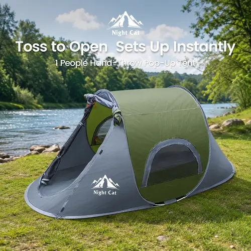 Night Cat 1-Person Rainproof Tent - Instant-Setup Outdoor Shelter with Cool Ventilation & Porch, Taped Portable Foldable for Hiking, Beach Use Outdoor Shelter Tent