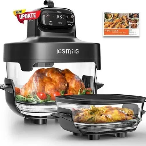 Kismile Multifunctional Cooker - 12-in-1 Kitchen Countertop Oven, 1750W Turbo Heat, 25QT BPA-Free Glass Air Fryer Toaster, DIY Temp & Time, Smart Control, 95% Less Oil Crisp, 1.8QT Small Bowl, Freezer/Dishwasher Safe for Dorms, RVs,techvibes