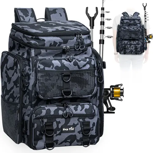 Hap Tim 42L Fishing Tackle Backpack Dual Rod Holders Fishing Gear Equipment Accessories Bag for Organised with Removable Board Multi-Pocket #TikTokShopHolidayHaul