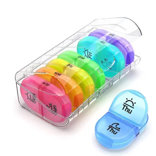 7 Packs Extra Large Pill Organizer, Portable Pill Box 7 Day for Pocket, Purse, Weekly Pill Case with Dual-Protection Design, Pill Container for Medication, Vitamin, Fish Oil, Supplement