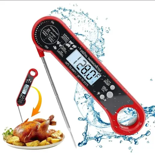 Digital LCD Meat Thermometer with LCD Screen for Home Cooks - Instant Accurate Read, Auto Rotate Display, Magnetic Dock with Magnets, Waterproof, Bottle Opener, Ideal for Grilling, Baking, Kitchen Utensils & Gadgets for Cooking Quick Checks