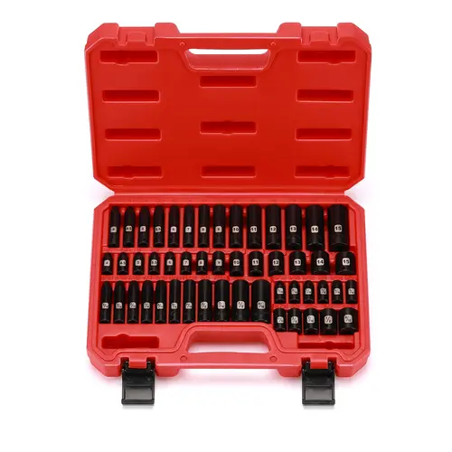 CASOMAN 50PCS 1/4 Inch Drive Master Impact Socket Kit - Metric/SAE, Deep/Shallow, 6-Point CR-V, 5/32-9/16 In, 4-15mm (Incl 9mm), Laser Etchings, Heavy-Duty Mechanic Hand Tools with Tool Box