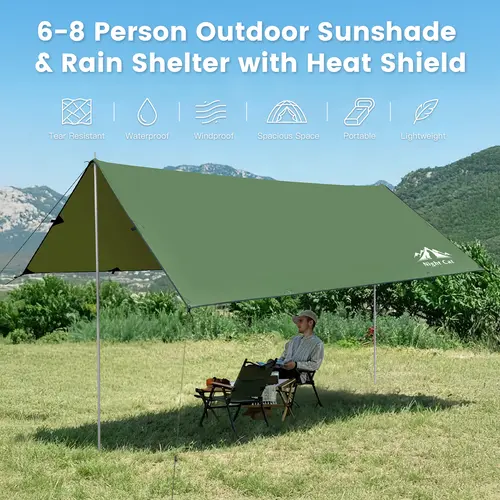 Night Cat Tent Tarp 12x10 ft - 2000 PU Waterproof Fabric, UV Resistant Portable Instant Canopy, 8 Nylon Ropes for Securing, Outdoor Shade Shelter for Camping & Hammock Accessories