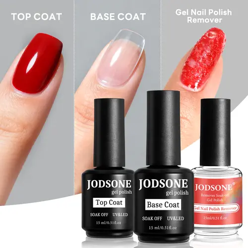 JODSONE 3PCS 15ML Gel Nail Remover Quick Gel Nail Polish Remover and Base Coat Top Coat Simple Set is Suitable for Beginners to Try