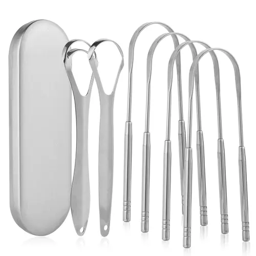 6-Pack Stainless Steel Tongue Scrapers – Reusable Tongue Cleaners for Fresh Breath & Oral Hygiene | With Travel Case | Kids & Adults Safe!