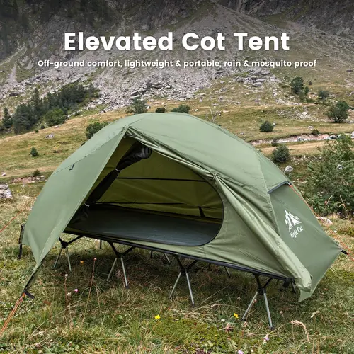 Night Cat Camping Cot Shelter - 87"x28"x35" Large Elevated Bed, Waterproof Portable Outdoor Tent, Sturdy Frame, Mosquito Net, Easy Setup, Hiking Gear, 1-Person Bug Free Tent, Ideal for Outdoor Camping & Survival, summervibes, tiktokshopspringglowup, One-P