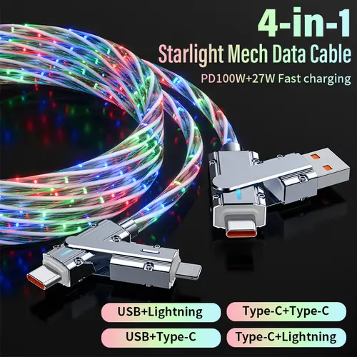 4 in 1 Charging Cable MAX 240W Cable Multi USB C Charging Cable with Light, USB to USB C Fast Charging Cables for Multiple Devices, iPhone 16 15 14 Pro Max/MacBook/iPad Pro,back to school,back to school haul