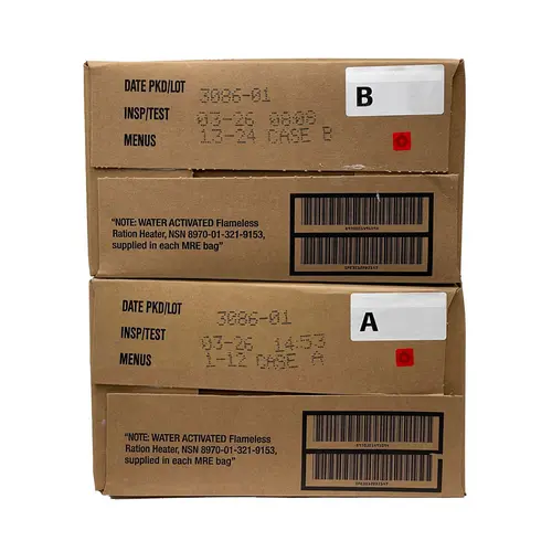 Genuine US Military MRES (Meals Ready-to-Eat) FRESH A, B, AND A&B CASES - INSPECTION DATE: JAN 2026 OR NEWER