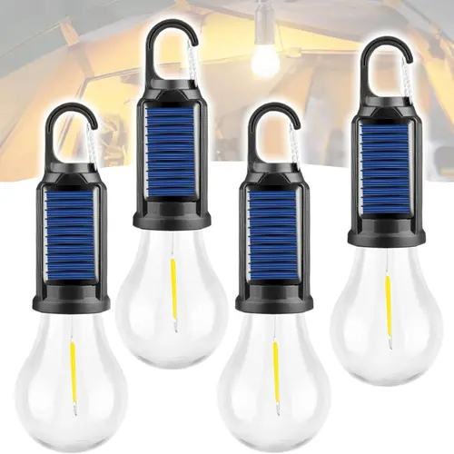 Solar LED Camping Lights with Hook – Type-C Rechargeable, IPX4 Waterproof, 3 Lighting Modes (High/Low/Strobe), 18650 Lithium Battery, Solar-Powered, Sleek Design– Portable, Durable Tent Lights for Hiking,Backpacking,Adventures,Hurricane Emergency Lighting