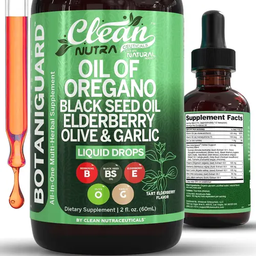 Clean Nutra Oil of Oregano Drops, Black Seed Oil, Elderberry, Olive, Garlic & More for Immune & Respiratory Support Supplement Liquid Drop – BotaniGuard