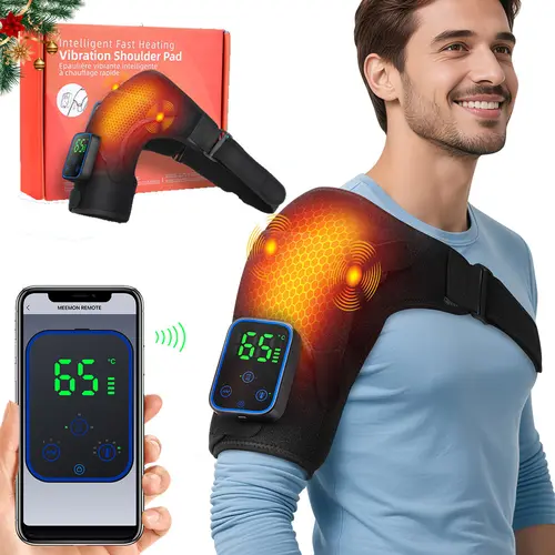 Heated Shoulder Massager, Phone-control 7 Heat Settings, 3 Vibration Intensity Modes, 3 Timer Shoulder Heating Pad For Sports Frozen-Shoulder Chrismas Gift, Cordless Heat Pad