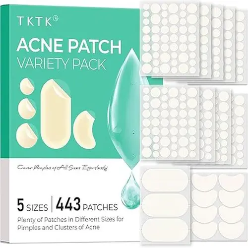 TKTK 443 Count Pimple Patches for Face, Hydrocolloid Acne Patch Bulk, Acne Stickers for Covering Cheeks, Forehead, Chin Blemishes Zit Breakouts for All Skin Types (Dots, Strip, Contoured 5 Sizes) acne clearing pimplepatches #sohochic