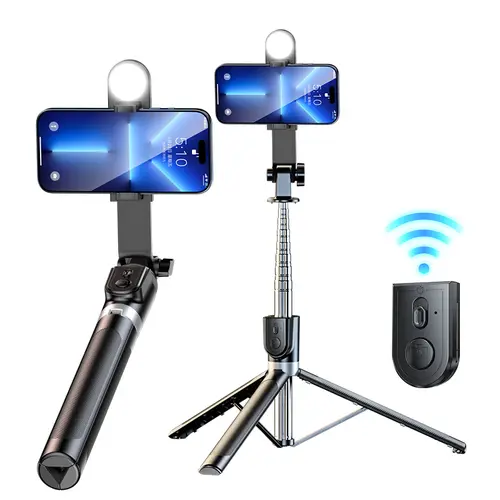 INFOJIFA 2026 New Multi-Function Silicone Smartphone Selfie Stick - 1.8m Extendable Stainless Steel Phone Tripod Alloy Core Rod, Wireless Bluetooth Remote, 360° Rotatable Fill Lights, TPU, Ideal for Vlogging Gear, Compatible with iPhone 17/16/15/14
