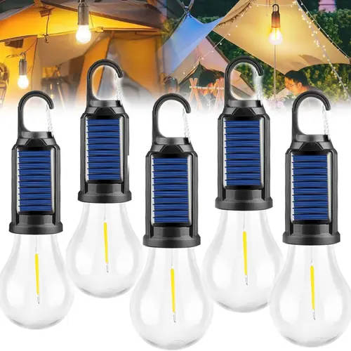 Hook-Mounted Solar LED Camping Light - Portable Outdoor Waterproof Emergency Light for Outdoor Users with Dual Charging Modes, USB-C Input, Portable LED Flashlight