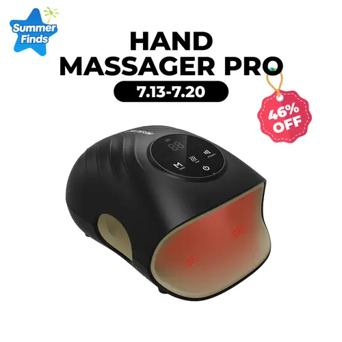 CINCOM Cordless Hand Massager - Compact, Adjustable 4-Mode Hand Relief Device with Display, Heat Control, Advanced Airwave Technology, 6 Heat Levels, Battery-Powered for Blood Circulation