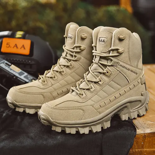 Ubetif Men's Tactical PU Leather Boots - Lightweight, Comfortable All-Day Closed Footwear with Side Zipper, Asymmetrical Structure, Highly Adjustable Laces for Motorcycle, Hiking - Athletic Walking Safety Outdoor Shoes