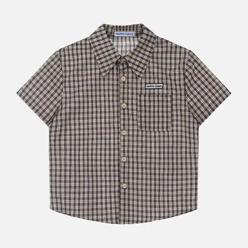 Aelfric Eden Shirts Plaid Short Sleeve Shirt Casual  T-Shirts Men Button Down Tee Tops Oufits Casual Summer Beach  Shirts Menswear Soft Clothing Top,clothes for back to school,first day of school outfits