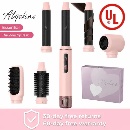 ATOPSKINS 5-in-1 Hairstyle Hot Air Brush Ultra-Lightweight Air Styler Gentle Styling High-Temp Plastic Parts 30-Day Warranty Handle Attachment Hair Curling Tool