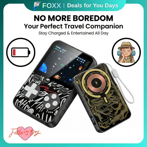 MIRO V99 3-in-1 Magnetic Phone Charger - Portable Power Bank Charger - Retro Game Console with 1500+ Retro Games, 15W MagSafe, 20W PD Wired Boost, Compact for iPhone12+, Ideal for Travel & Home, Great Birthday Gift