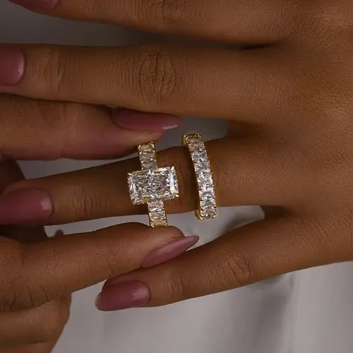 Maxine CZ 5.0ct Radiant Cut Engagement Ring Set,5A Cubic Zirconia Women's Ring Set Jewelry,Promise Ring Set for Daily,Travel,Proposal,Wedding,Birthday,Anniversary Stud Earrings For Women, Ear Studs, Engagement Rings