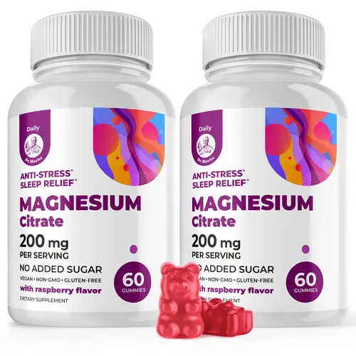 DR. MORITZ Sugar-Free Magnesium Chewables for Adults - Raspberry Flavor, 200mg Double Pack (120 Total), Non-GMO Stress Reliever, Kid-Loved Magnesium Mineral Supplements for Sleep & Brain Support