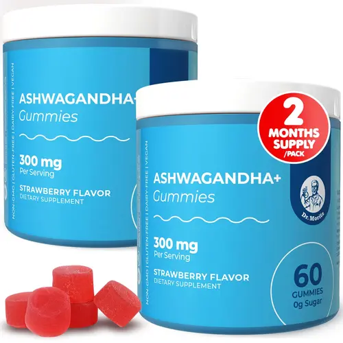 DR. MORITZ Ashwagandha Dietary Gummies with L-Theanine + Chamomile, Lemon & Strawberry Flavors, 300mg Per Serving, 120 Count, Sugar-Free, Non-GMO, 2-Month Supply for Adults – Calm Boost, Pickyeater Easy Immune Support