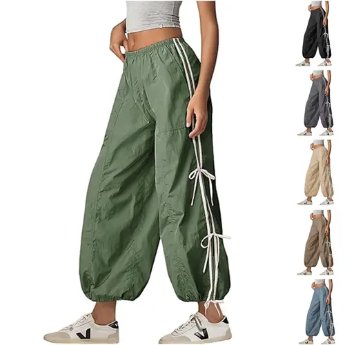 Ommig Women's High-Waisted Nylon-Spandex Hiking Cargo Pants - Elastic, Full-Twist, Baggy Balloon, Deep Pockets, Minimalist Casual Lounge Bottoms, High Waisted Pants,back to school shopping