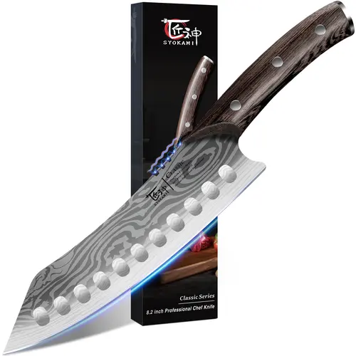 #sohochic SYOKAMI Kiritsuke knife, 8.2 Inch Chef Knife, Japanese Style High Carbon Steel, Razor Sharp for Precision Cutting, Damascus Pattern, Ergonomic Full Tang Wood Handle, Cooking Gifts for Mother's Day