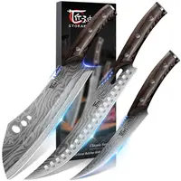 SYOKAMI 3-Piece Japanese High Carbon Steel Knives Kitchen Set - Butcher, Cleaver & Boning Knives for Meat Cutting, Chopping, Slicing, Deboning, Father's Day Gift