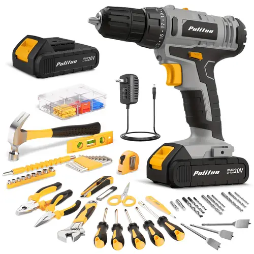 Pulituo 20V Cordless Rechargeable Drill Set - Battery Included Full Kit Set, Switchable Multipurpose Electric Screwdriver Hardware Kit for Home DIY